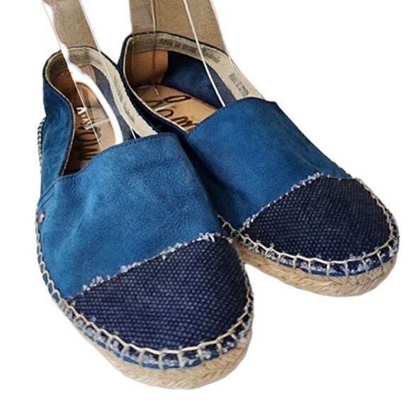 Sam Edelman- Krissy Leather Suede Mixed Media Canvas Espadrille Flats, Size 8 - Picture 5 of 13